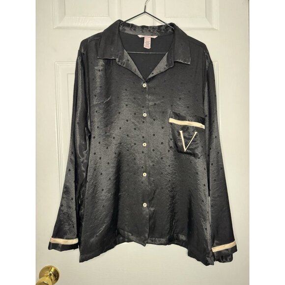 Victoria's Secret Women's Size XL Satin Silky Black Dots Pajama Set Pink Accent - Picture 3 of 9